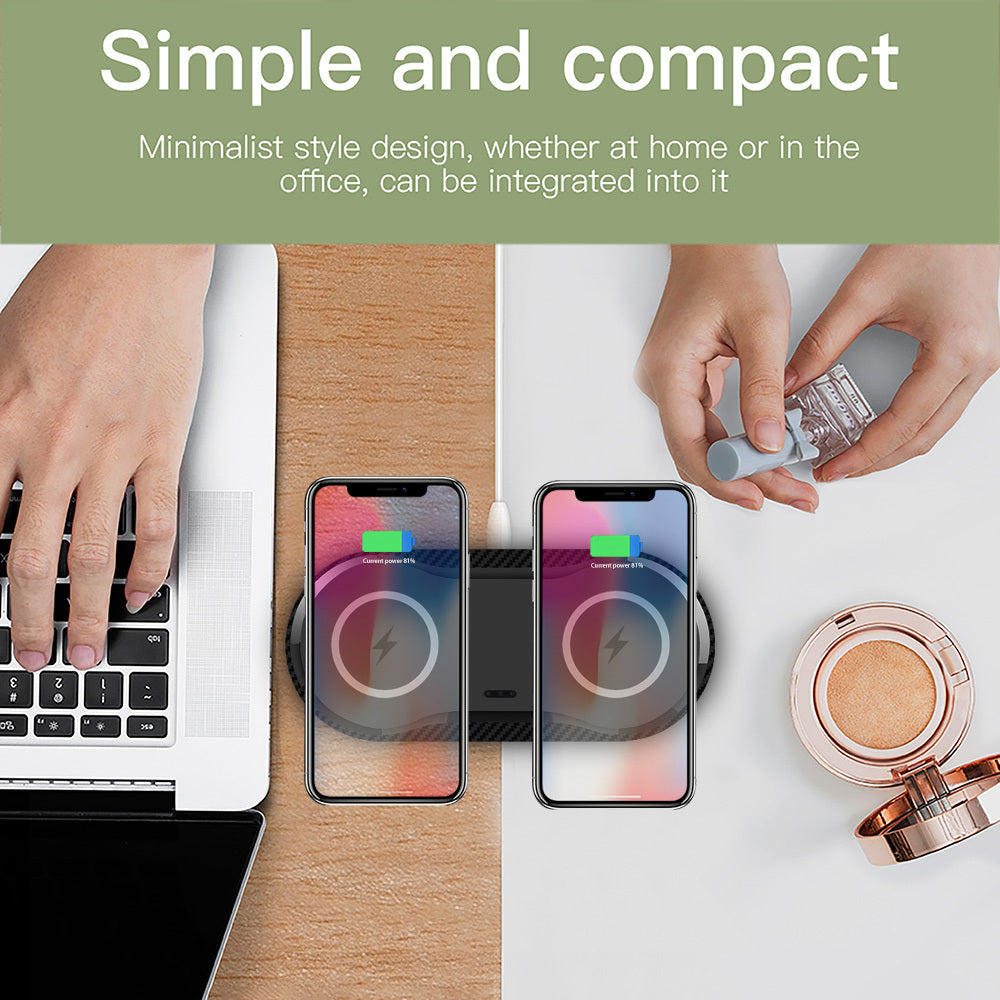 Dual Wireless Charger – 2-in-1 Qi-Certified Fast Charging Pad for iPhone & Android