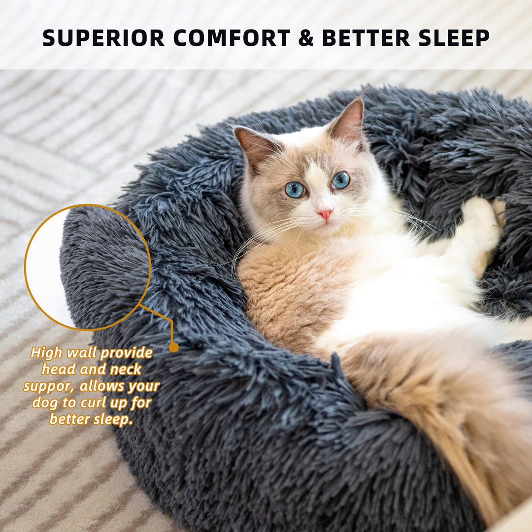 Plush Donut Calming Bed – Orthopedic Anti-Anxiety Pet Nest for Dogs & Cats