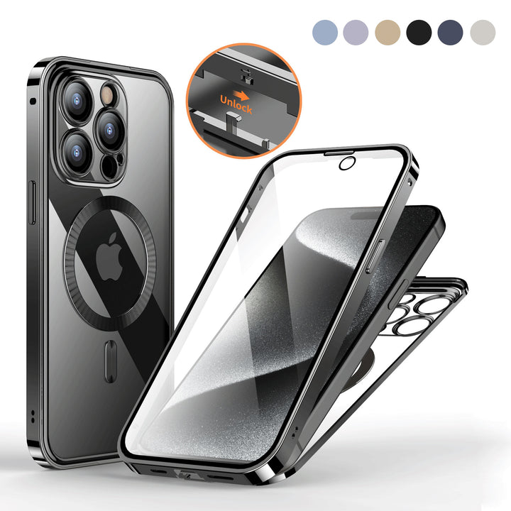 360° Magnetic Privacy iPhone Case – Metal Double-Lock Full Protection Cover – phone-case