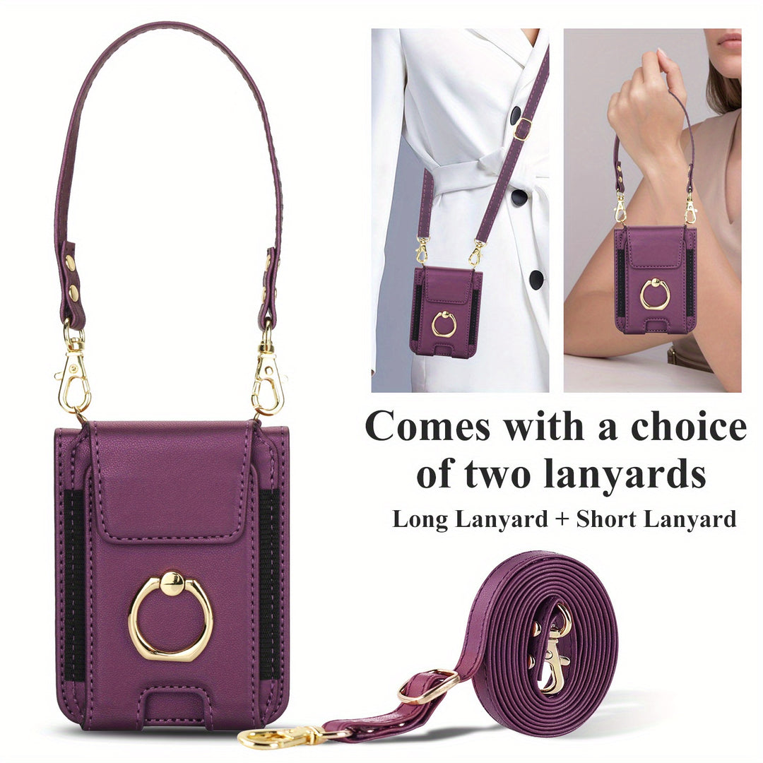 AWQUER Wallet Case for Galaxy Z Flip – Lanyard, Stand & Card Holder