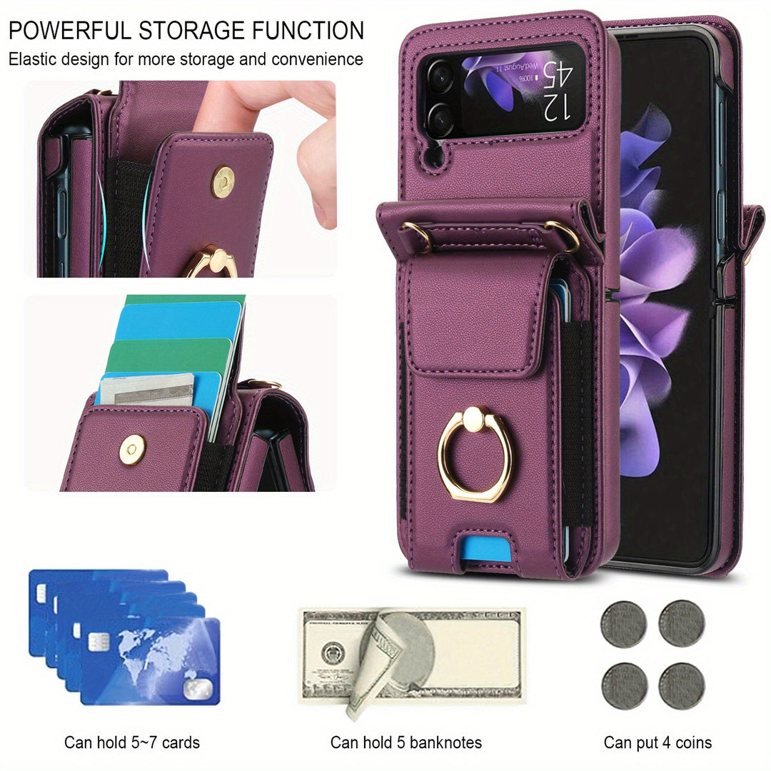 AWQUER Wallet Case for Galaxy Z Flip – Lanyard, Stand & Card Holder