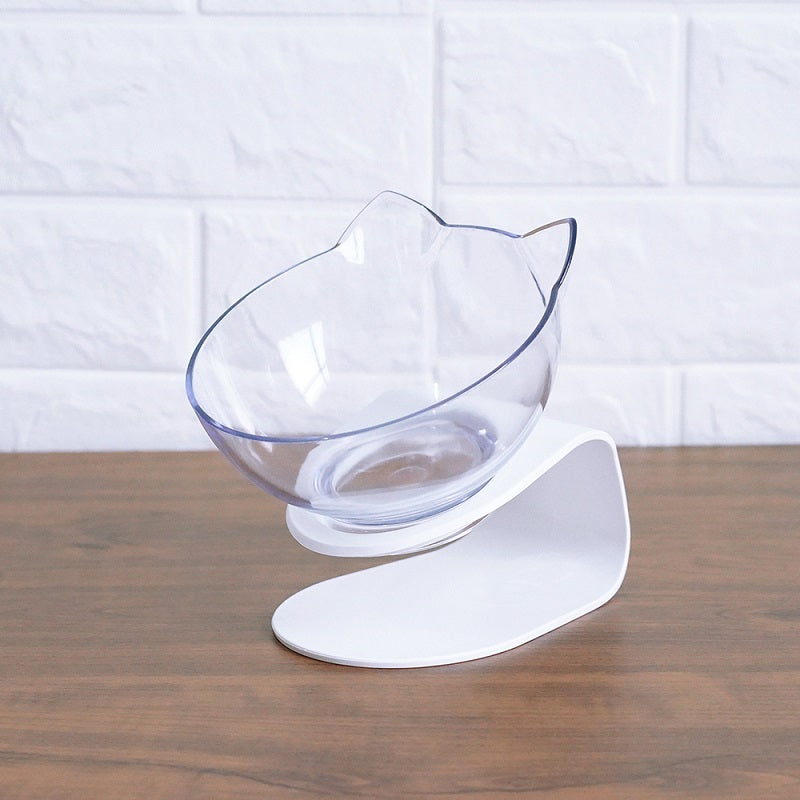 Cat Head Transparent Double Bowl – 15° Tilted Ergonomic Feeder for Cats & Small Dogs