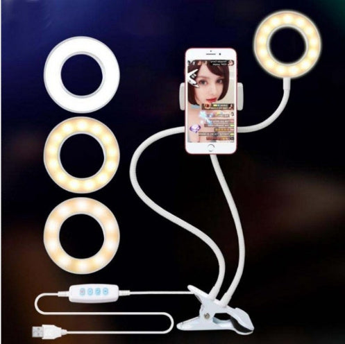 Clamp-On LED Ring Light with Phone Holder – 360° Adjustable Lighting for Video Calls & Content Creation
