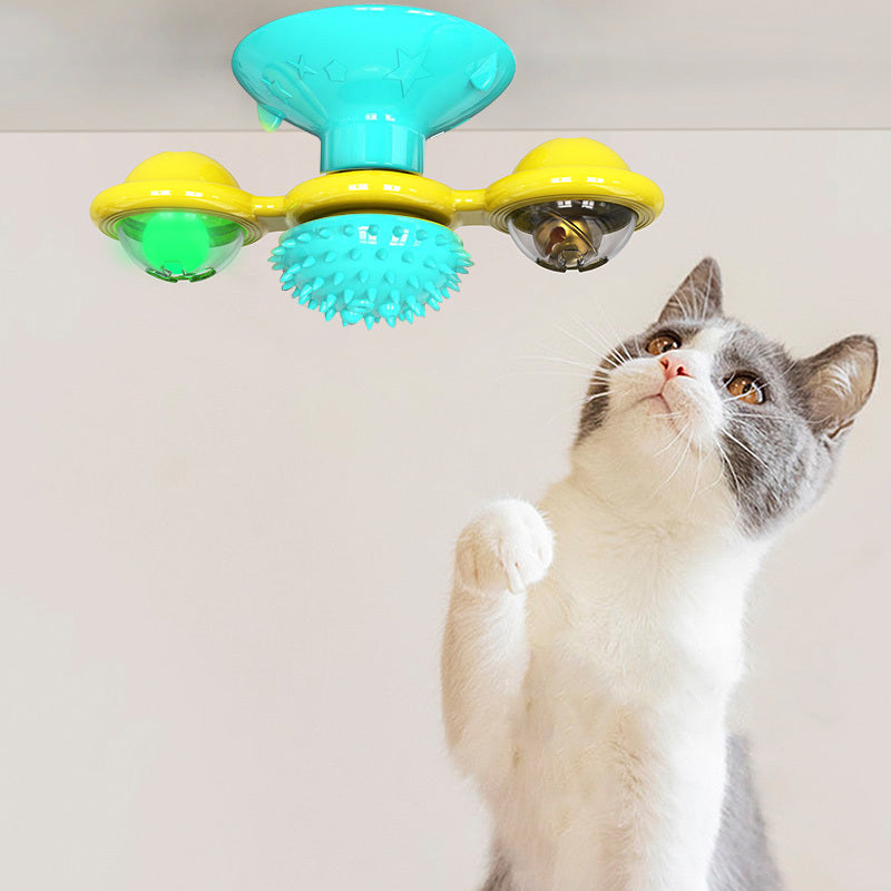 Rotating Windmill Cat Toy with Suction Cup – LED Ball & Catnip for IQ Play