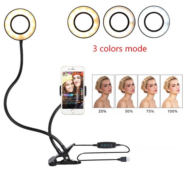 Clamp-On LED Ring Light with Phone Holder – 360° Adjustable Lighting for Video Calls & Content Creation