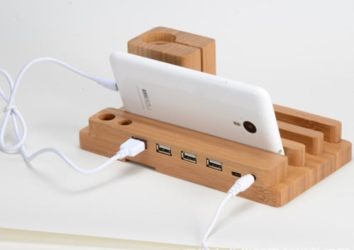 Bamboo Charging Dock – 4-Port USB Stand for Phone, Tablet & Apple Watch