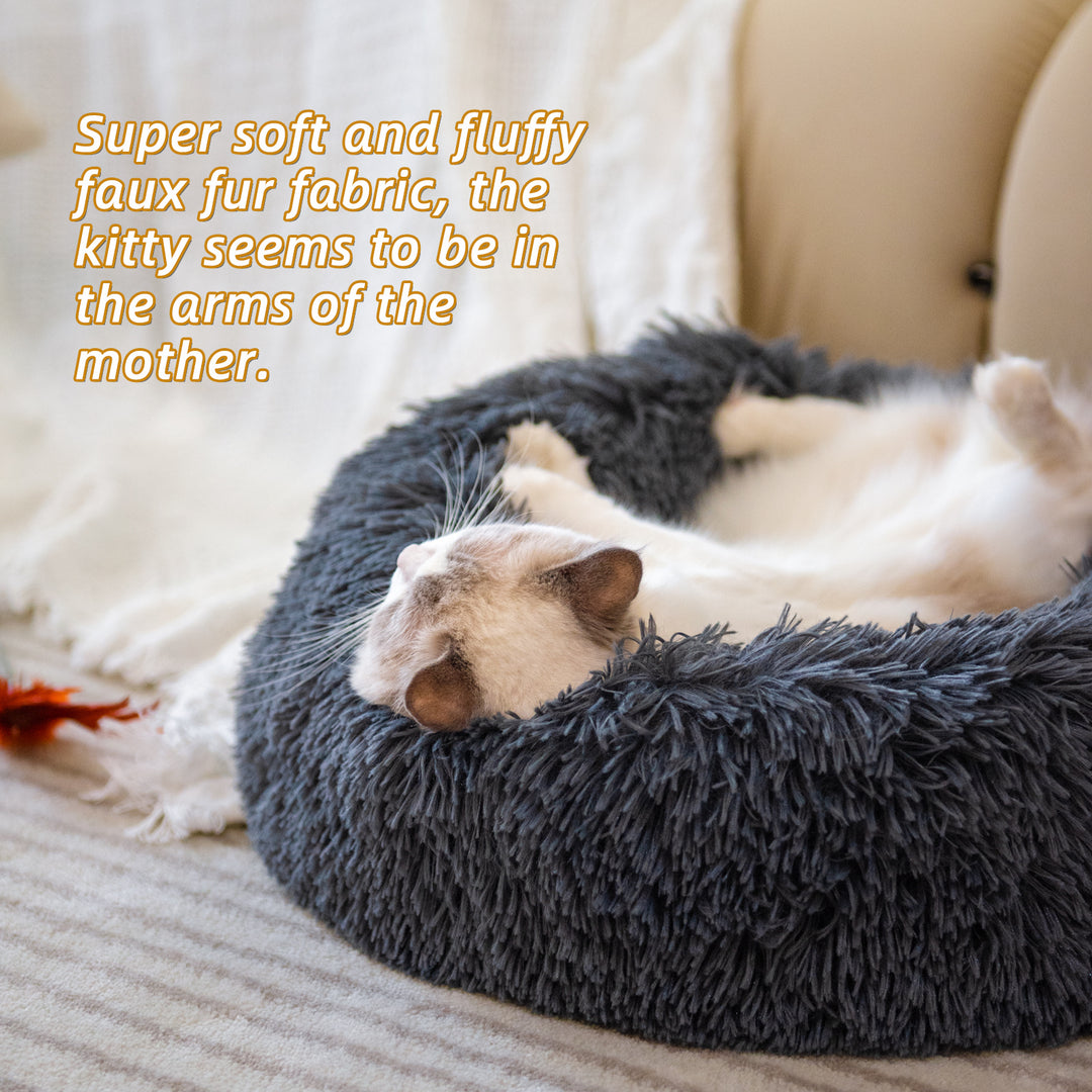 Plush Donut Calming Bed – Orthopedic Anti-Anxiety Pet Nest for Dogs & Cats