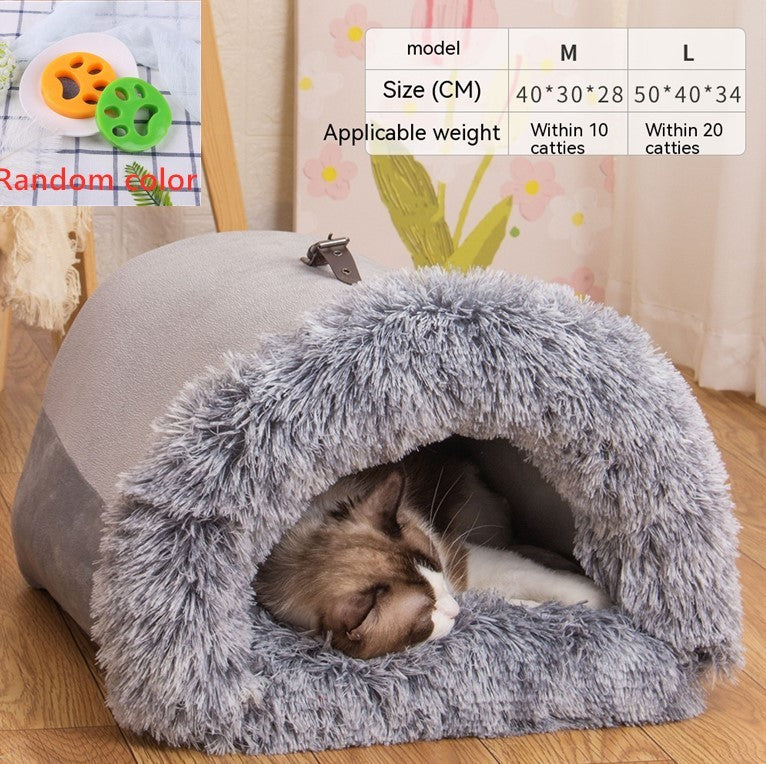 Cozy Cat House Villa – Semi-Enclosed Plush Pet Nest for Cats & Small Dogs