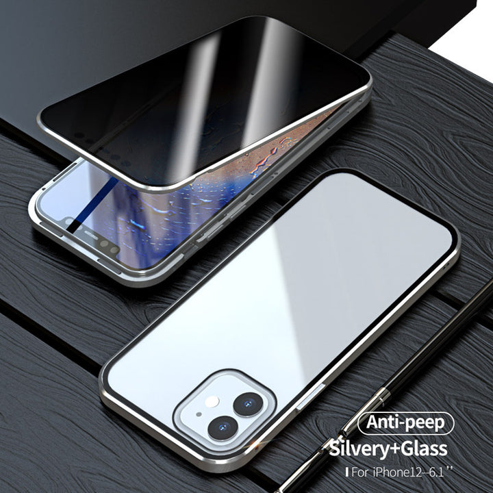 Anti-Peep Magnetic iPhone Case – Metal + Tempered Glass Cover – phone-case