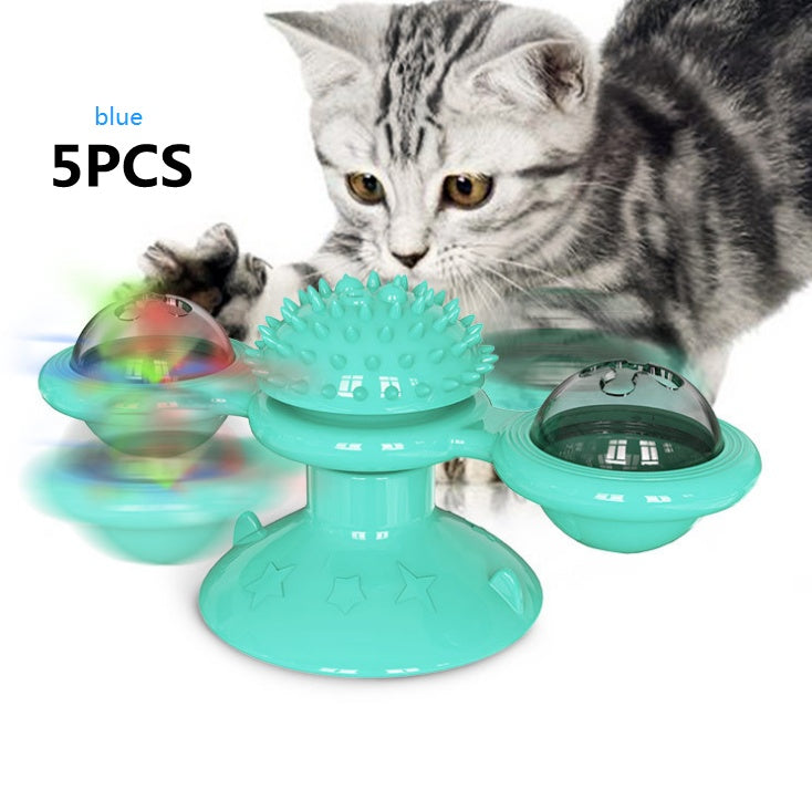 Rotating Windmill Cat Toy with Suction Cup – LED Ball & Catnip for IQ Play