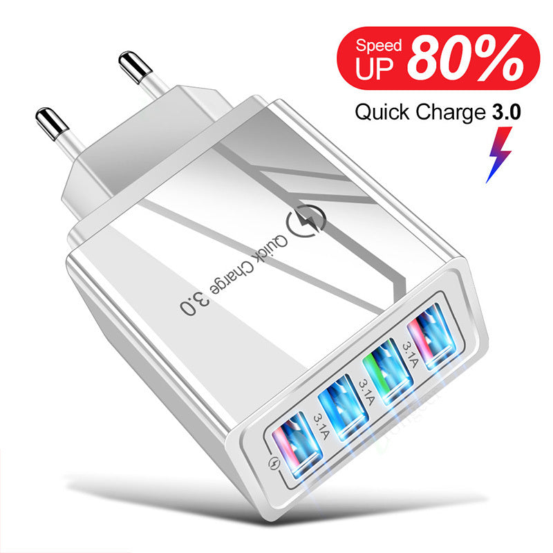 4-Port USB Wall Charger with Quick Charge 3.0 – EU/US Plug | Fast Multi-Device Charging – power-bank