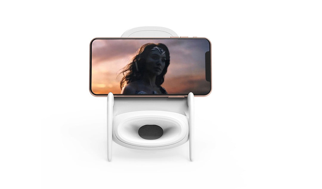Amplified Wireless Charger – 2-in-1 Qi Charging Stand with Built-In Speaker