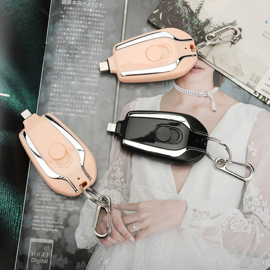 Mini Keyring Power Bank with Built-in Lightning or Type-C Cable – 1500mAh Emergency Charger – power-bank