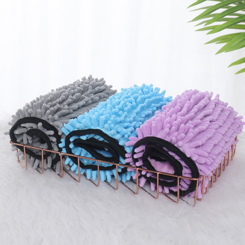 Super Absorbent Chenille Pet Drying Towel – Double Pocket Quick-Dry Towel for Dogs & Cats