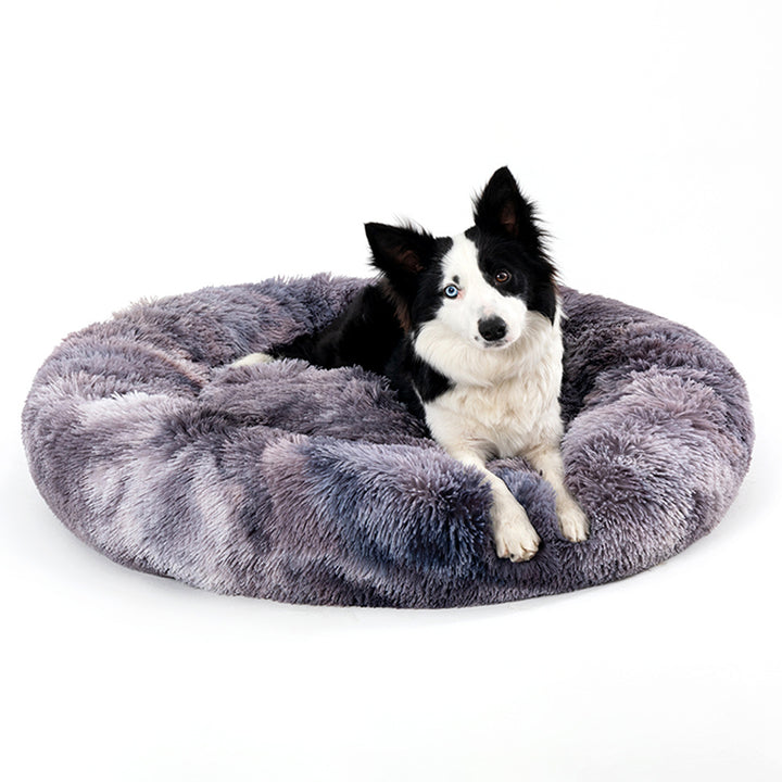 Fluffy Donut Dog Bed – Calming Plush Bed for Cats & Dogs (S–XL) – grooming kit