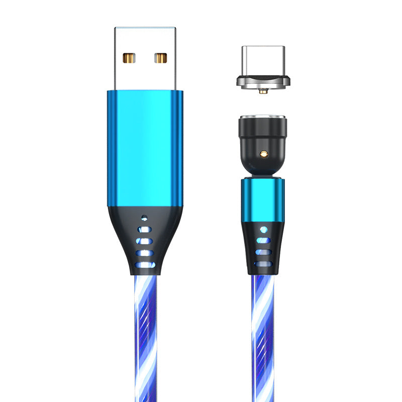LED Magnetic Charging Cable – 540° Rotating 3-in-1 Fast Charger with Flowing Light