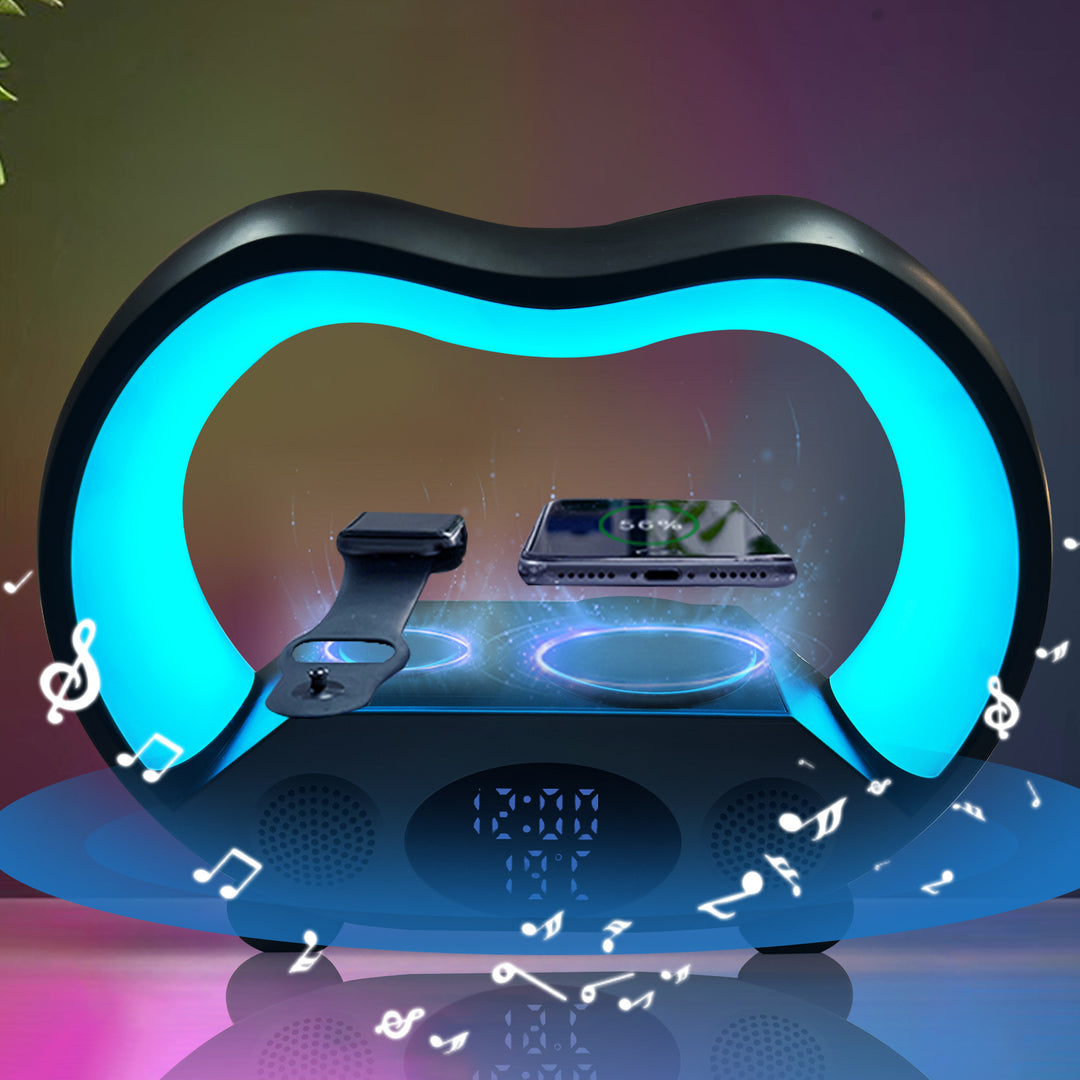 6-in-1 Smart LED Table Lamp – Wireless Charger, Bluetooth Speaker, Clock & More – power-bank