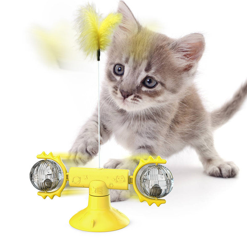 Rotating Windmill Cat Toy with Suction Cup – LED Ball & Catnip for IQ Play