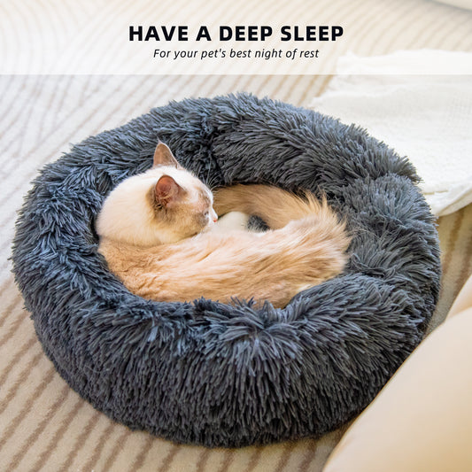 Plush Donut Calming Bed – Orthopedic Anti-Anxiety Pet Nest for Dogs & Cats – grooming kit