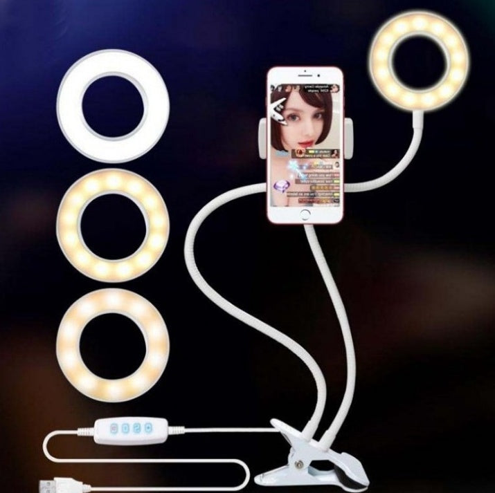 Clamp-On LED Ring Light with Phone Holder – 3 Light Modes & 360° Adjustment