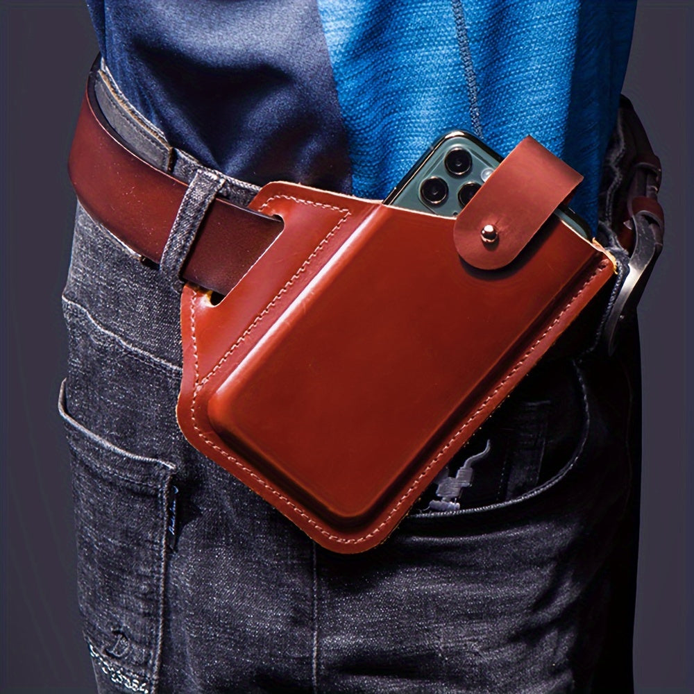 Genuine Leather Belt Phone Pouch – Slim, Hands-Free & Retro