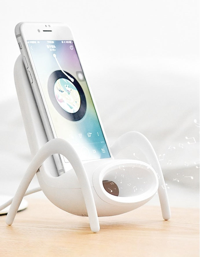 Amplified Wireless Charger – 2-in-1 Qi Charging Stand with Built-In Speaker