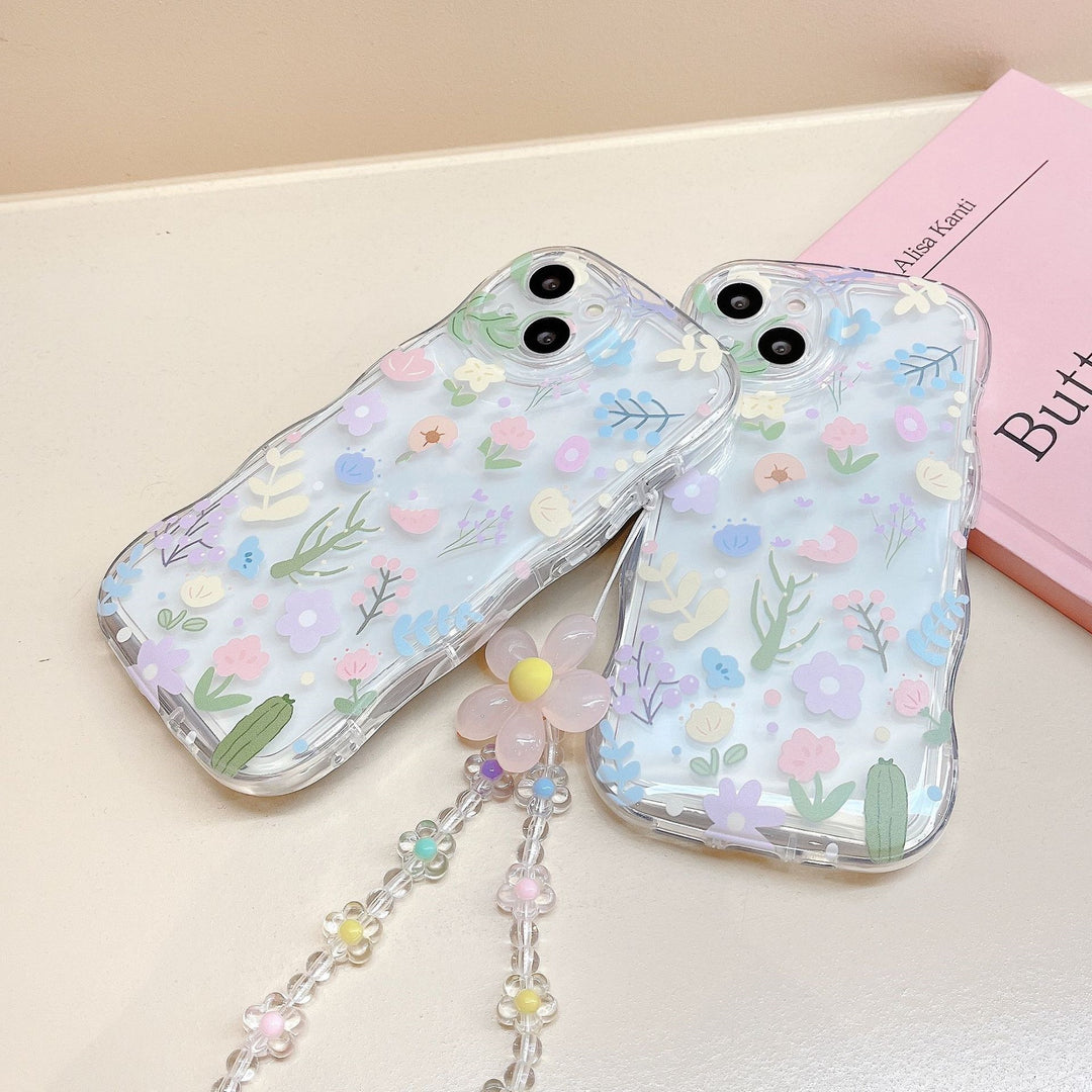 Floral TPU iPhone Case – Confetti Design with Optional Chain Bracelet