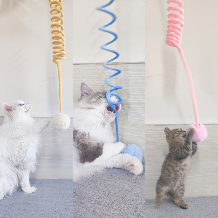 Spring Cat Toy – Plush Bell & Rabbit Hair Ball Interactive Bouncer – grooming kit