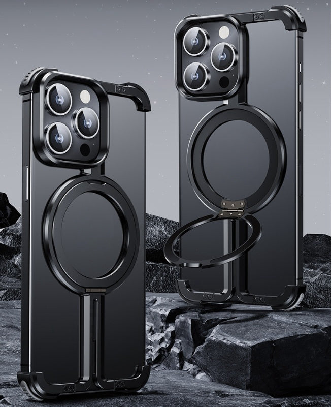 Magnetic Metal iPhone Case – Shockproof with Built-in Kickstand & Heat Dissipation