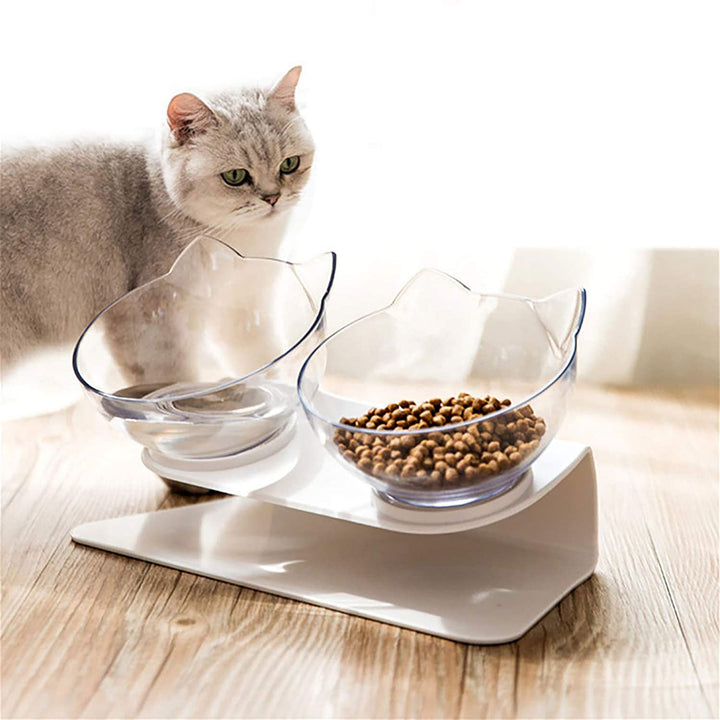 15° Tilted Cat Double Bowl – Ergonomic Elevated Feeder for Cats & Small Dogs – grooming kit