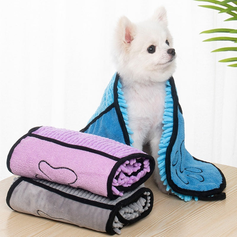Super Absorbent Chenille Pet Drying Towel – Double Pocket Quick-Dry Towel for Dogs & Cats
