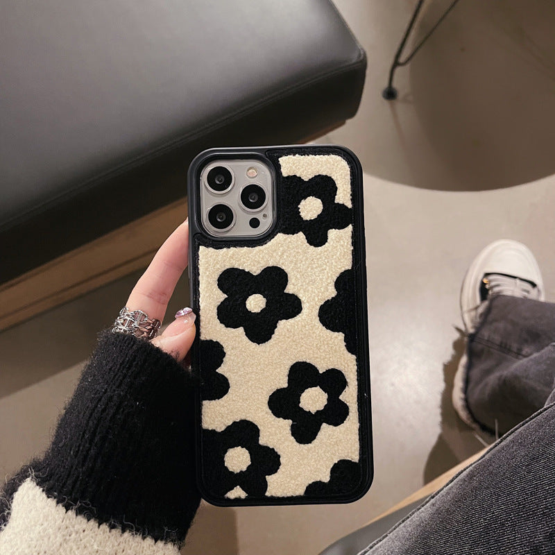 Plush Flower iPhone Case – Soft Cozy Fabric Cover with Floral Design