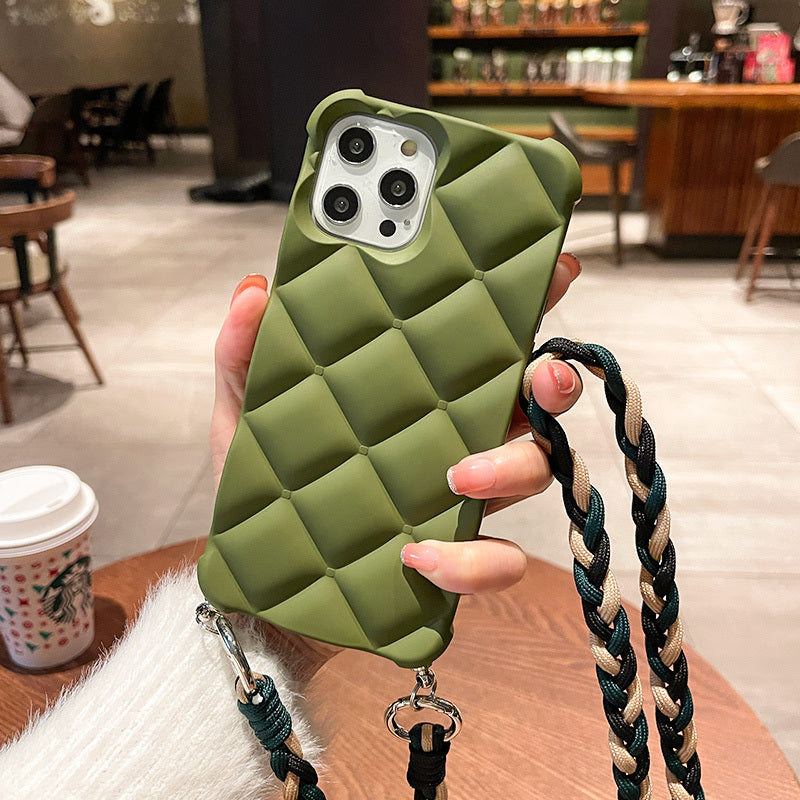 3D Diamond Silicone iPhone Case with Messenger Lanyard – Stylish & Drop-Resistant – phone strap