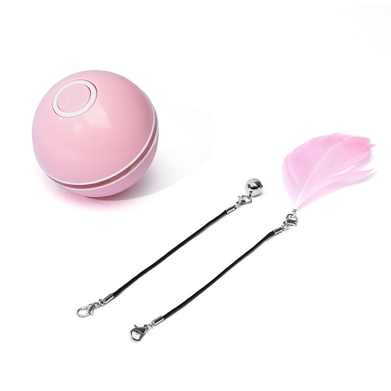 360° Rotating Cat Ball Toy with LED Lights, Feather, Bell & Catnip – USB Rechargeable – grooming kit