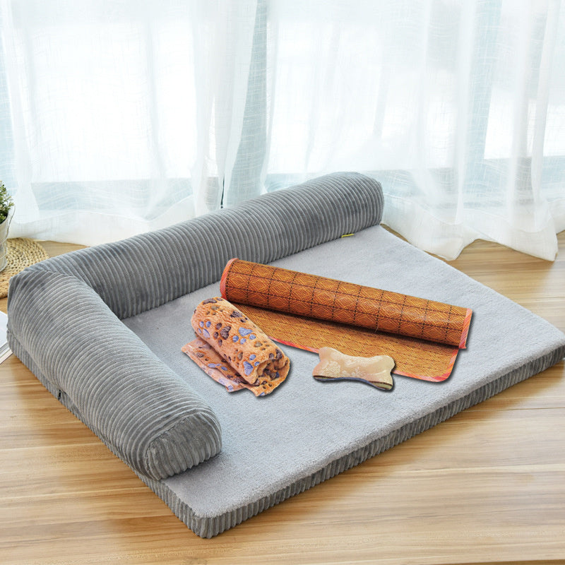 Corduroy Pet Sofa – Washable, Soft Bed for Cats & Dogs (S–XL)