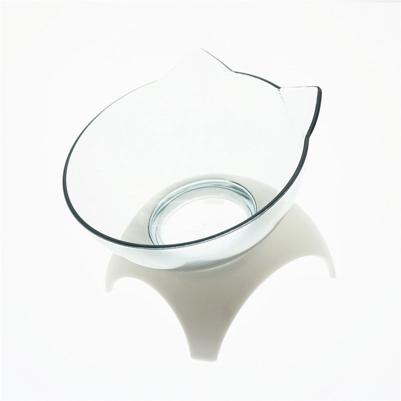 Cat Head Transparent Double Bowl – 15° Tilted Ergonomic Feeder for Cats & Small Dogs