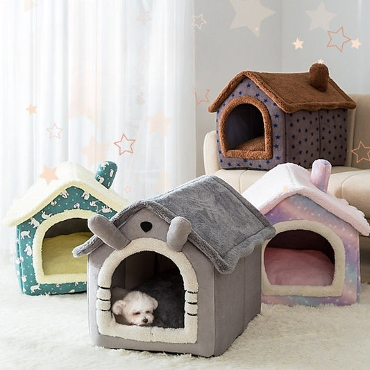 Cozy Coral Fleece Pet Bed House – All-Season Retreat for Cats & Small Dogs – grooming kit