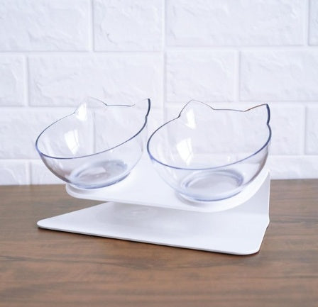 Ergonomic Cat Feeding Bowl – Tilted Transparent Design (Single or Double)