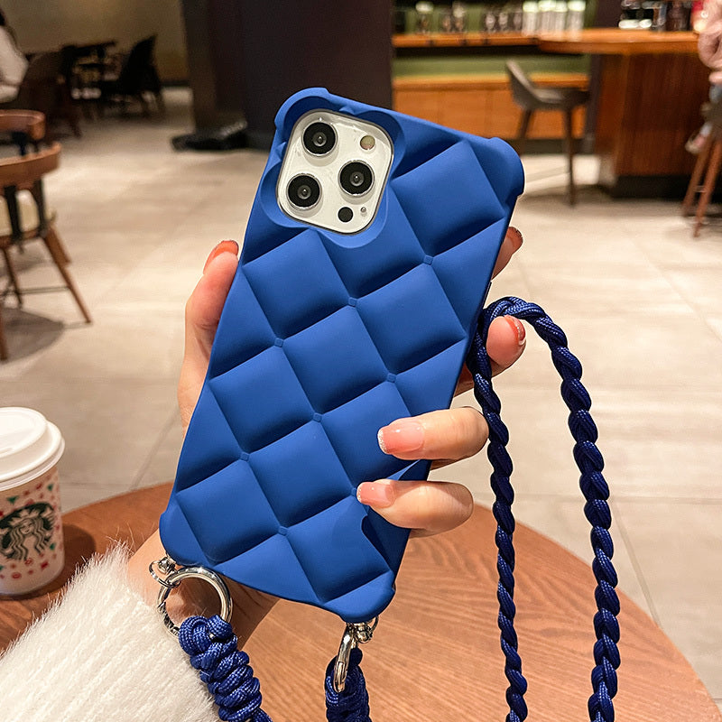 3D Diamond Silicone iPhone Case with Messenger Lanyard – Stylish & Drop-Resistant – phone strap