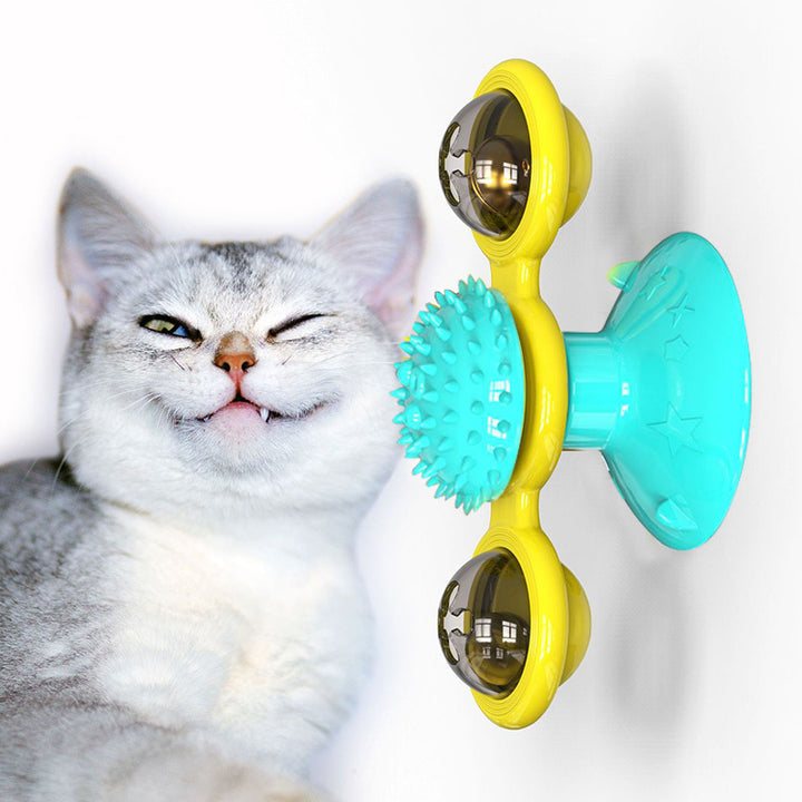 Rotating Windmill Cat Toy with Suction Cup – LED Ball & Catnip for IQ Play – grooming kit