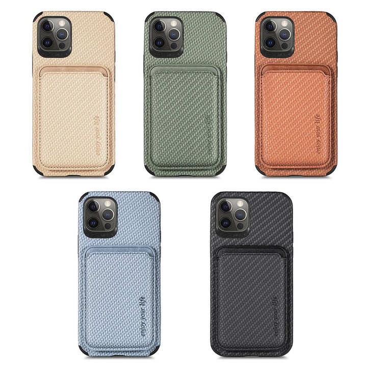 Magnetic Leather Card Holder Phone Case – Carbon Fiber Pattern – phone-case