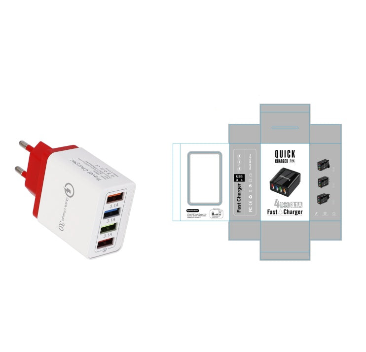 4-Port USB Wall Charger with Quick Charge 3.0 – EU/US Plug | Fast Multi-Device Charging – power-bank