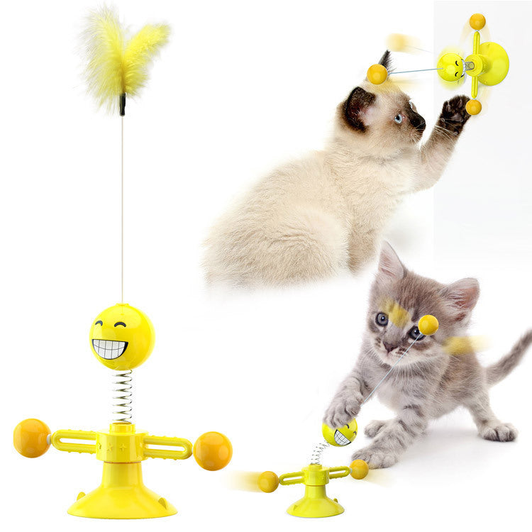 Rotating Windmill Cat Toy with Suction Cup – LED Ball & Catnip for IQ Play