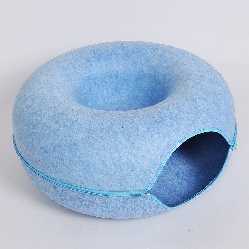 2-in-1 Felt Cat Tunnel Bed – Convertible Nest for Play & Rest – grooming kit