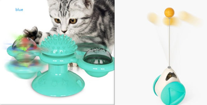Rotating Windmill Cat Toy with Suction Cup – LED Ball & Catnip for IQ Play