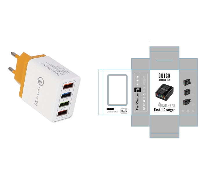 4-Port USB Wall Charger with Quick Charge 3.0 – EU/US Plug | Fast Multi-Device Charging – power-bank