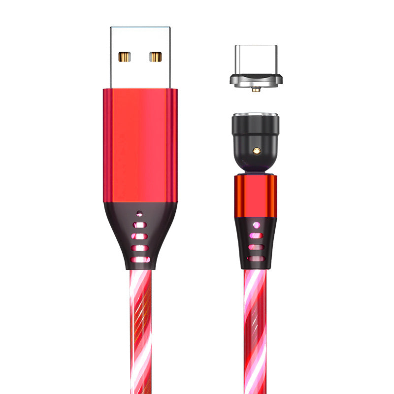 LED Magnetic Charging Cable – 540° Rotating 3-in-1 Fast Charger with Flowing Light
