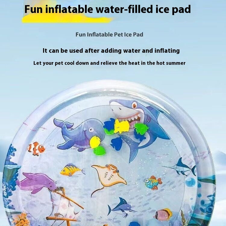 Inflatable Cat Cooling Water Mat – Summer Ice Pad with Ocean Theme (65cm / 100cm)