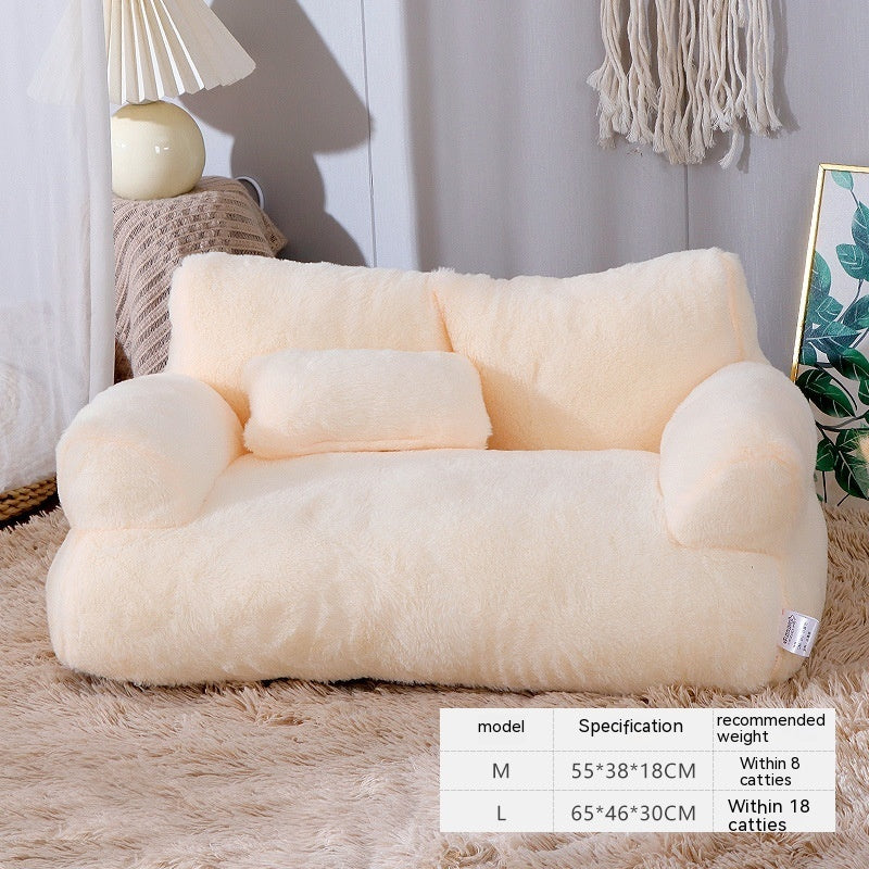 Plush Cat Sofa Bed with Pillow – Soft, Anti-Slip Lounger for Cats
