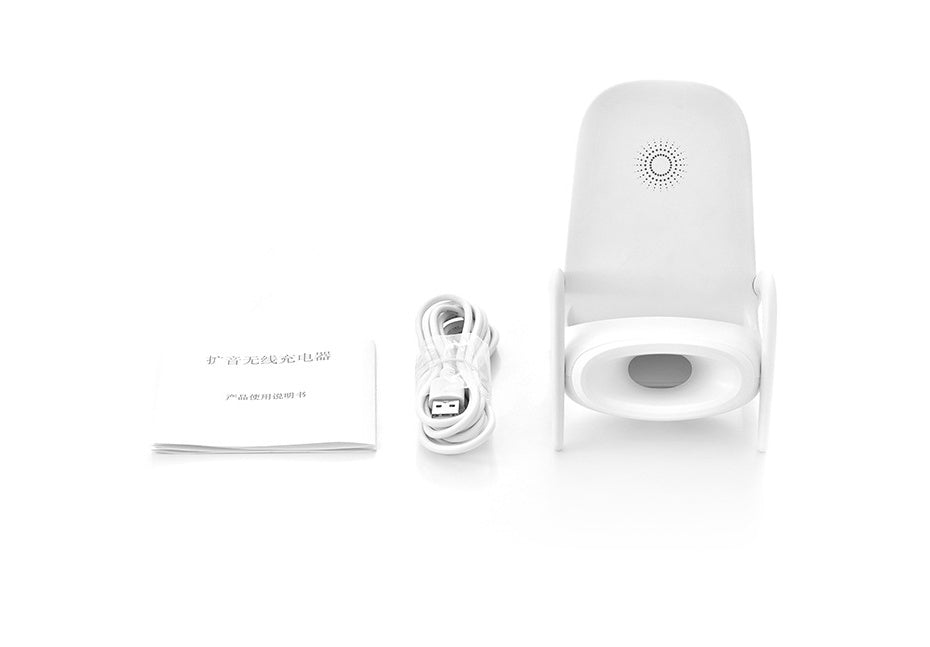 Amplified Wireless Charger – 2-in-1 Qi Charging Stand with Built-In Speaker